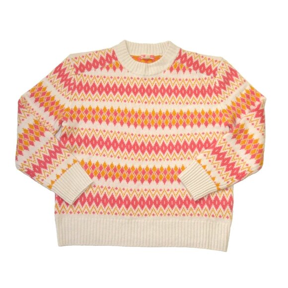 NWT J.Crew Cashmere Fair Isle Crewneck Sweater in Heather Muslin Coral S - Picture 2 of 4
